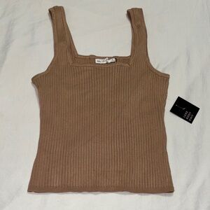 Avec Les Filles Light Brown Ribbed Tank Top